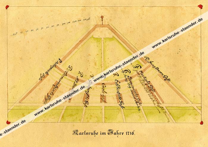 Postkarte Stadtplan - Karlsruhe 1716 Postkarte Stadtplan - Karlsruhe 1716
